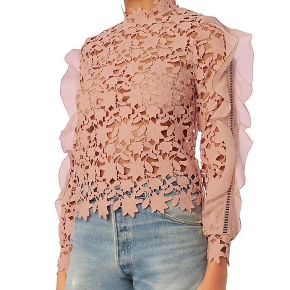Self Portrait Lace Flounce Long Sleeve Blouse 6